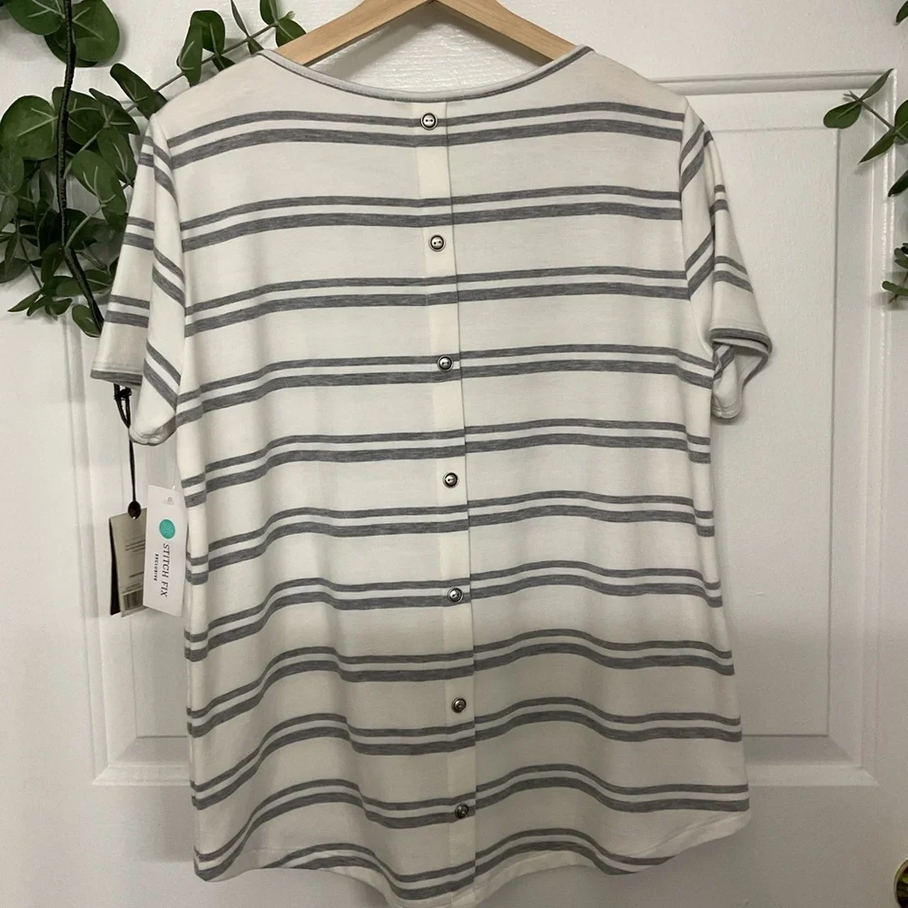 Pink Clover White and Gray Striped Top - Picture 3 of 9